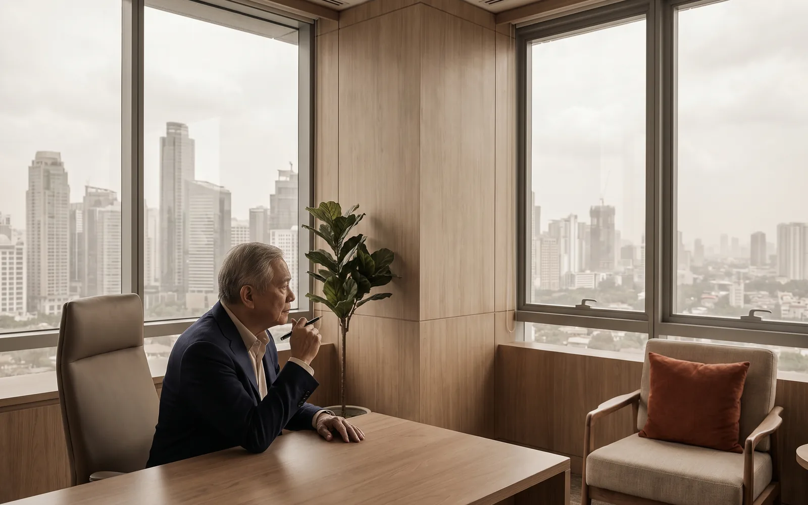 A senior executive looking out over the Manila skyline