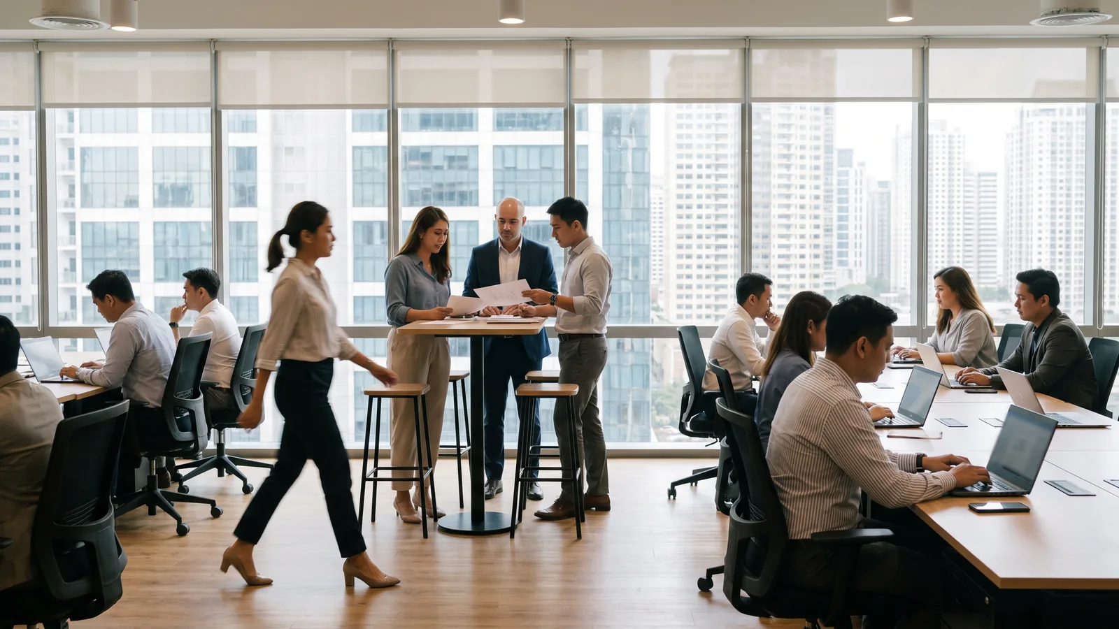 A senior executive with quiet authority in a modern boardroom in Manila